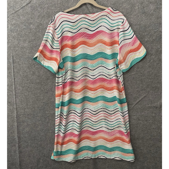 Chicos Dress Women Sz 3 US 16 Pink Green Short Sleeve Lightweight Tropical Beach - Picture 2 of 6